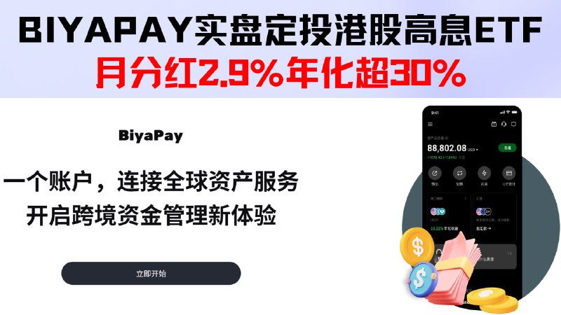 【新手必备】BiyaPay USDT直通美股港股！入金、汇款出金全解析，实盘定投港股高息ETF，月派息2.9%、年化超30%，教你用数字资产无惧CRS风险，稳健赚取超高股息，实现跨市场躺平收租! 