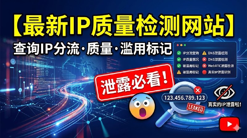 分享一个最新的IP质量检测网站，可以查询IP分流情况，IP质量情况，是否被滥用标记情况，检测DNS泄露情况，WebRTC泄露情况，识别是否出现真实IP泄露 